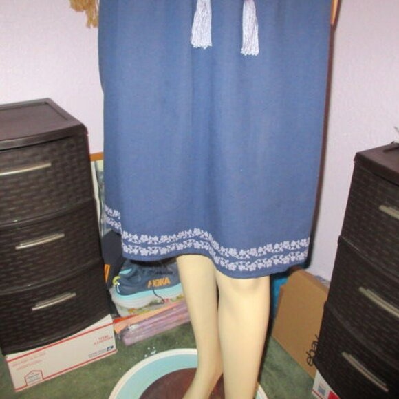 Sundance Caspian Breeze Dress Size L Linen Blend Embroidered Puff Sleeve Pockets - Picture 5 of 12